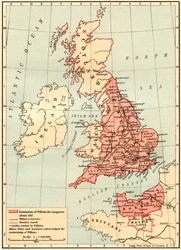 Karte von Großbritannien, die die Herrschaftsgebiete von Wilhelm dem Eroberer zeigt, ca. 1087, aus dem Historischen Atlas, veröffentlicht 1923